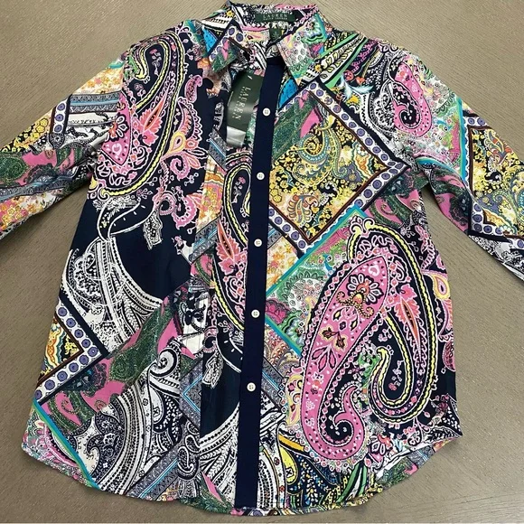 NWT Lauren Ralph Lauren Multi Color Fash 3 Paisley Pattern Button Down Shirt Sm - Picture 9 of 15